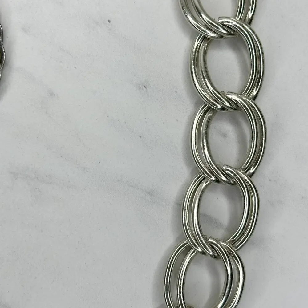 Chunky Silver Tone Double Oval Link Chain Belt One Size (OS) ✨